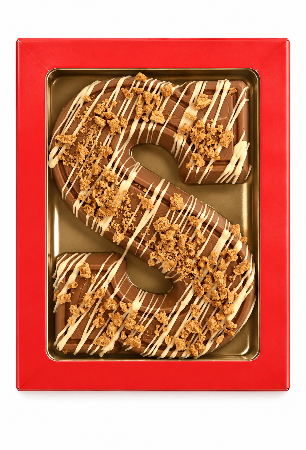 Luxe gedecoreerde letter S, melk met slagroomvulling Speculoos